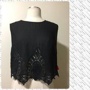Black Sleeveless Crop with Crochet Inlay NWT Size